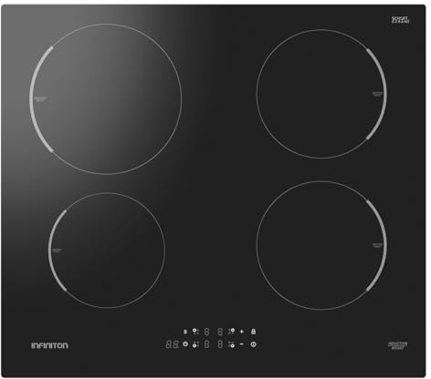 INFINITON Placa Inducción, 4 Zonas, Función boost, Control electrónico Touch control, Ancho 60 cm, Acabado CRYSTAL BLACK