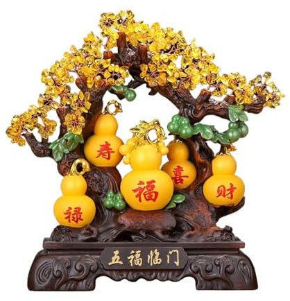 Skrivbordsdekoration Crystal Tree Feng Shui Money Tree kalebass-prydnader, naturligt citrin penningträd och citrinträd, bonsai-stil pengaträd dekoration for tur och rikedom Skrivbordsdekorationer(Små)