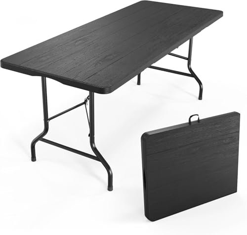 CEYIRO Table Pliante de Jardin pour 6-8 Personnes, 180 x 71 x 74 cm, Table Camping Extérieur (1xTable;Noir)