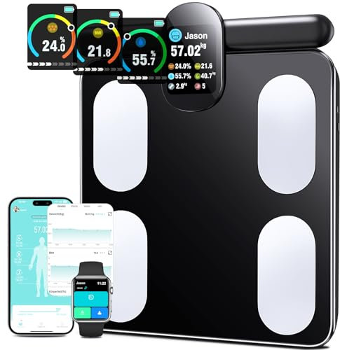 Körperfettwaage mit Handsensoren, 8 Elektroden Körperanalysewaage mit TFT Display, Waage mit Körperfett und Muskelmasse, 28 Körperanalysewaage der Körperzusammensetzung, Personenwaage für 24 Nutzer