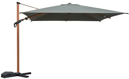sweeek Parasol decentrato 3x3m quadrato, palo effetto legno, Etretat, Verde kaki, 295x303x256 cm