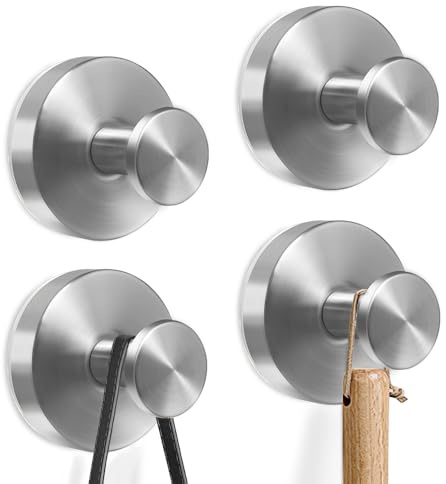 4PCS Silvery Suction Cup Hooks for Hanging up to 22lbs No Drill Suction Strong Hooks for Bathroom Towel Shower Door,Stainless Steel Vacuum Adhesive Wreath Door Hanger(Only for Smooth Flat Surfaces)
