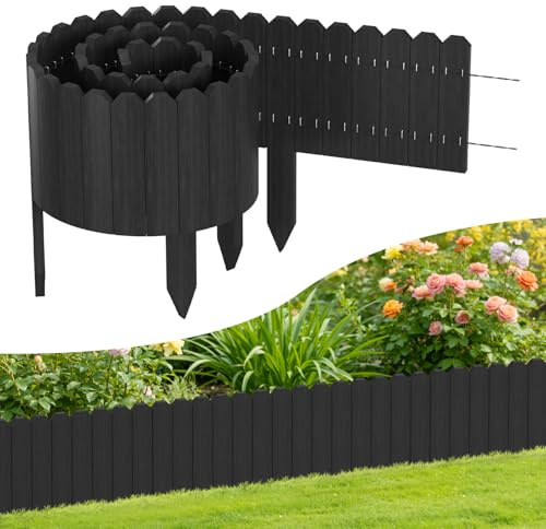 Ollewiellan Beeteinfassung Holz 200 x 20 cm – Flexible Rasenkante Holz für Garten, Rollborder Beetumrandung für Blumenbeet & Rasen, Gartenzaun Anthrazit