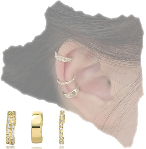 JEYORZY Ear Cuff Pendientes No Piercing, Chunky Earcuff Sin Agujero de Clip para Cartílago Pendientes de Clip Adecuado para mujeres y niñas,oro