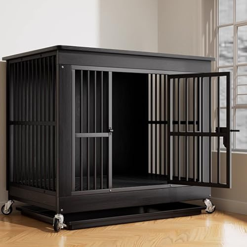 Niche en bois robuste pour chien - Table basse décorative avec rotation à 360° et plateau inférieur pour une utilisation en intérieur
