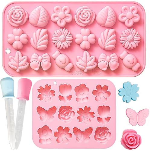 XFSRG 3D Mini Roses Moule Resine avec 2 Compte-Gouttes pour Décorer des Gâteaux et Pâtisserie Parfait