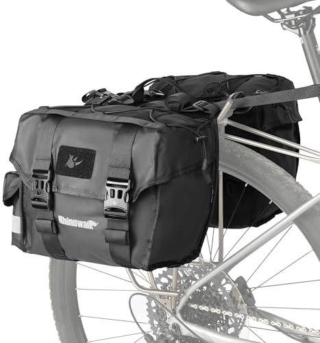 Rhinowalk Fahrradtaschen Gepäckträgertasche – wasserdichte Bike Doppeltasche 22L Hinterradtasche für Trekking, Pendeln, Camping mit Regenhülle