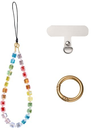 BEEFLYING Dragonne de Téléphone Perles Cube Arc-en-Ciel Cordon Bijoux Telephone Portable en Cristal Coloré Bracelet Téléphone Perles Breloques pour Appareil Photo Porte-clés Sac et Coque de Telephone