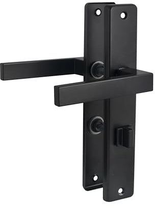 QRS - KWADRO Türgriffe Innentüren Schwarz Matt - Türklinken Innen Eckig - Langschildgarnitur, aus Stahl & Aluminium, Türdrückergarnitur, Drückergarnitur Zimmertür, Türbeschlag - 90mm, WC90