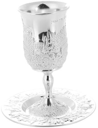 Gatuida Juego de Copa de Vino en Aleación de Zinc para Kiddush y Shabat Plateada Diseño Delicado y Elegante, Adecuado para Celebraciones Obsequios y Pésaj
