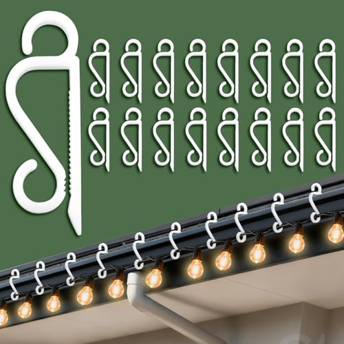 Isisyu Gutter Hooks for Outdoor Lights, 60 Pcs Slip-Resistant Christmas Light Gutter Clips with Reusable, Weatherproof, Plastic, Flexible, Durable for Hanging Xmas Icicle Curtain Fairy Lights