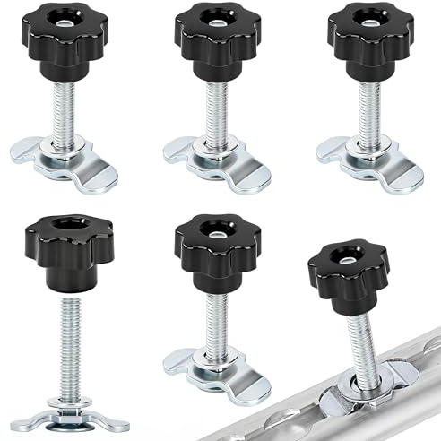 Tunejoy 6 Pièces Raccord à Visser Rail Airlin en Acier Galvanisé M8×60mm Rail D'arrimage D'extrémité avec Poignée Boutons en Etoile pour la Fixation des Charges sur Les Rail Aero et Caravanes