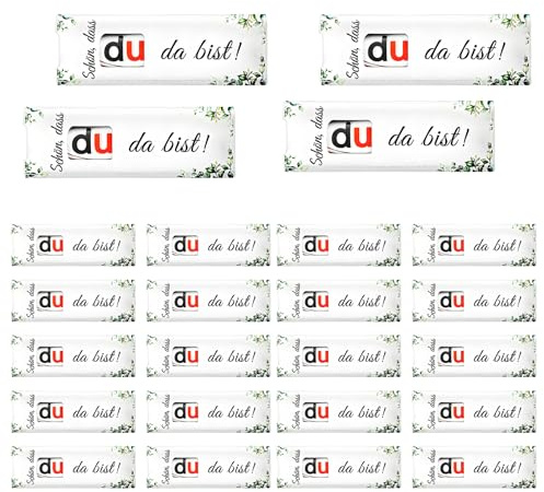 24pcs Schön Dass Du Da Bist Gastgeschenke Hochzeit,Eukalyptus Muster Hülle Filz Geschenk für Schokolade Verpackung,Gastgeschenk für Hochzeit Geburtstag Abschluss Kommunion Konfirmation Taufe