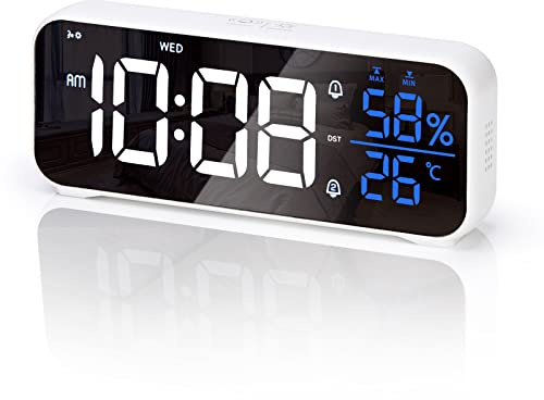 VIVILINEN Wecker Digital mit Großer LED Temperatur- & Feuchtigkeitsanzeige | Tischuhr mit 18 Wecktönen, 4-Fach Helligkeitsregelung, USB-Ladefunktion & 2 Alarmen, 12/24H, Schlummerfunktion