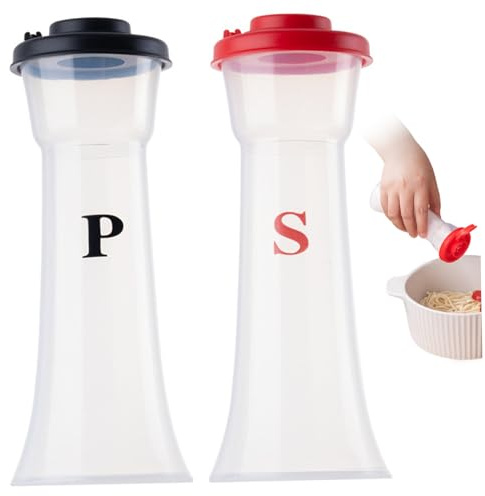 Ensemble de 2 salières et poivrières en plastique avec couvercles style sablier résistantes à l'humidité et distributeur de épices transparent.