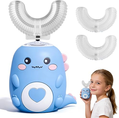 Brosse a Dent Electrique Enfant 2-8 ans, NAVESO Ultrasonique Brosse à dents électrique Enfant avec 3 Têtes de Siliconebrosse, 360° Dinosaure Electric Toothbrush pour Habitudes de Brossage