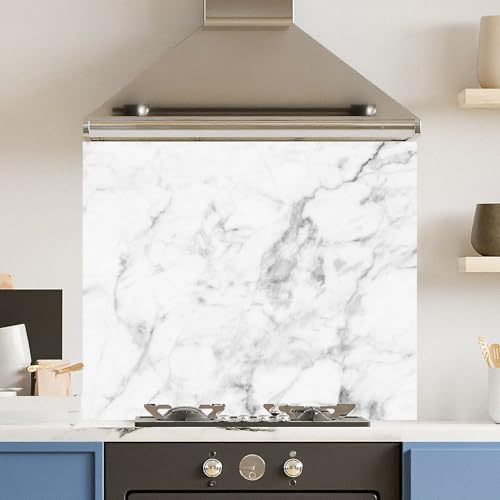 Premium 75 x 60cm Veiny White Marble 6mm Glass Toughened Kitchen Splashback