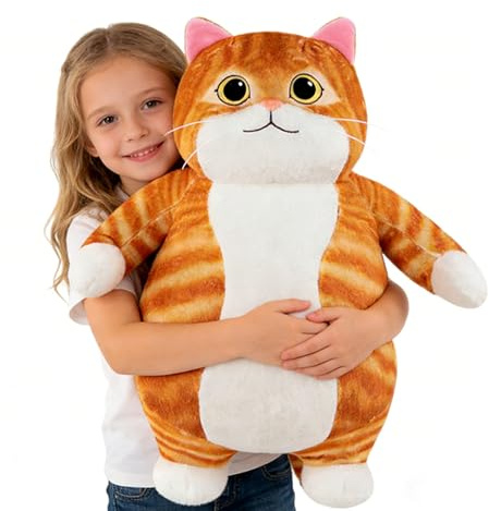 Xiyocadt Kissen Katzenform, Plüschtierkissen in Katzenform, Seitenschläferkissen Kuscheltier, Kuschelkissen Geschenk für Kuscheln & Spielen (60cm)