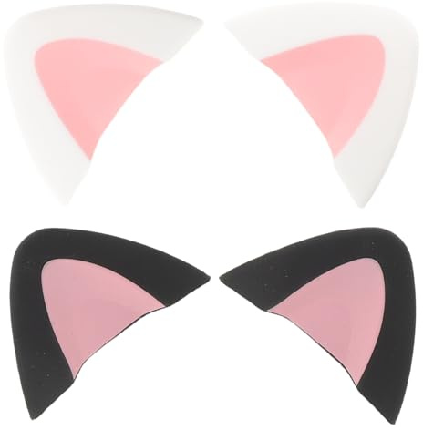 Mipcase 2 Pairs Silicone Cat Ear Headphone Attachments for Gaming Headsets, Black Pink and Pink White Kitten Ear Covers, Cute Headphone Accessories for Teens and Cosplay