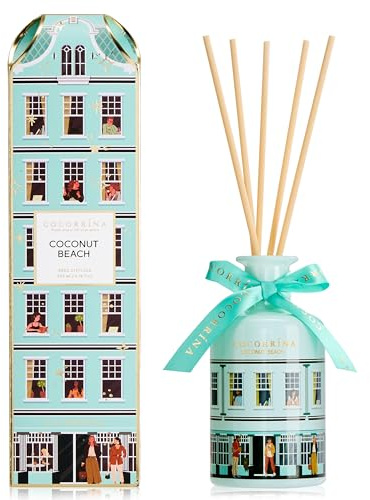 COCORRÍNA Raumduft mit 8 Duftstäben, Coconut Beach 200ml, Lang Anhaltender Raumduft, Dekorative Glasflasche für Wohnzimmer Schlafzimmer Badezimmer