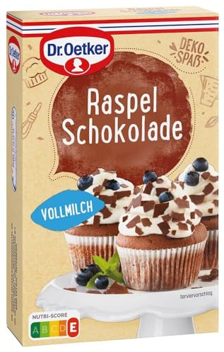 Dr. Oetker Raspelschokolade Vollmilch, 8er Pack geraspelte Vollmilchschokolade, Back-Dekor zum Verfeinern und Dekorieren von Kuchen,Torten, Eis & Desserts, vegan, 8 x 100g