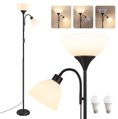 VASAGLE LED Floor Lamp with Reading Light, Tall Standing Uplighter, Corner Mood Lighting, 38.5 x 23.5 x 176 cm, Frosted Black, for Living Room, Bedroom, Lusia Collection LFL019B203