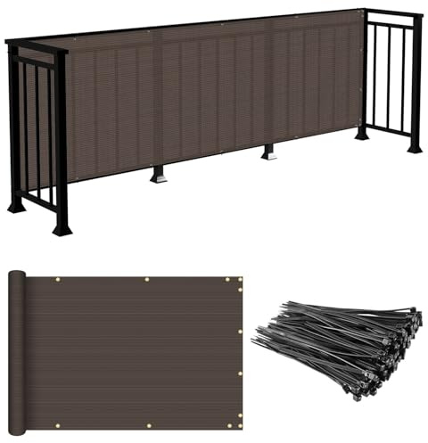 E&K Sunrise 3' x 10' Balcony Privacy Fence Screen Cover with Zip Ties Outdoor Screen Fence UV Protection for Deck Patio Backyard Apartment Pool Porch (Brown)