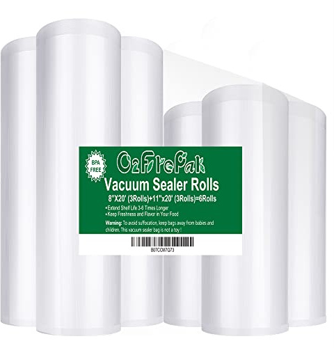 O2frepak 6Pack 8x20'(3Rolls) and 11x20' (3Rolls) Rolls Vacuum Sealer Bags Rolls with BPA Free,Heavy Duty Vacuum Sealer Storage Bags Rolls,Cut to Size Roll,Great for Sous Vide Cooking