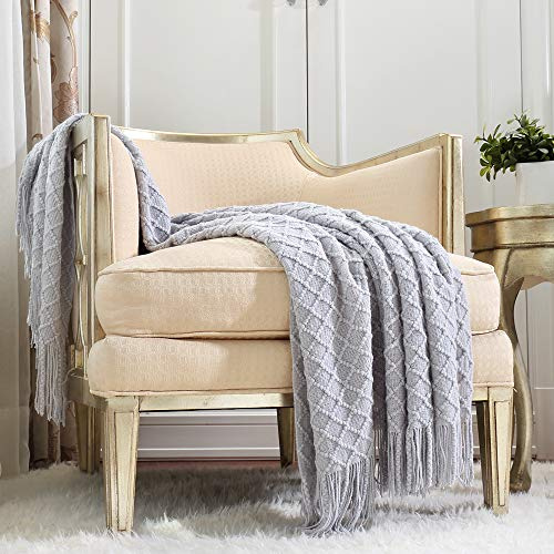 CREVENT Rustikale Bauernhaus-Decke für Sofa, Schlafzimmer, Wohnzimmer, Dekoration, weich, warm, gemütlich, leicht, für Frühling und Sommer (127,7 x 152,4 cm, hellgrau)