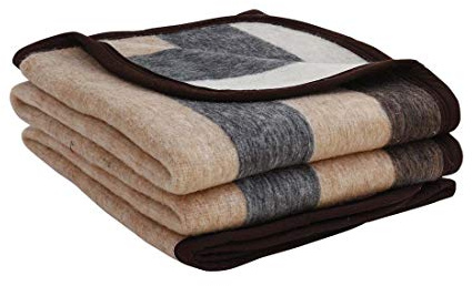 Alpaca Warehouse 100% Natural Alpaca and Sheep Wool Blanket Twin Size Thick Heavyweight Comfortably Warm - Great for Outdoor Use - Striped Design 87 x 60 (Melange Brown/Beige/Gray, Twin)