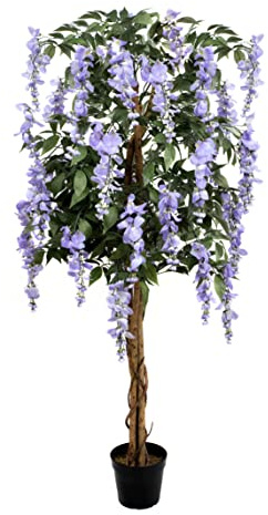GreenBrokers Künstliche Glyzinie, 150 cm, Topfpflanze, fliederfarbener Baum, 150 cm