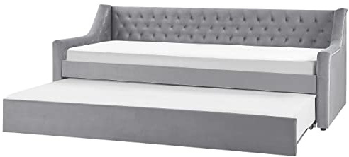Beliani Platzsparendes Tagesbett Samtstoff grau 90 x 200 cm mit Lattenrost Montargis
