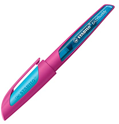 STABILO - Schulfüller mit Linkshänder-Feder L - EASYbuddy FRESH in pink/hellblau - blau (löschbar) - inkl. Patrone