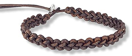 LuZ ITALY Pulsera de hombre en cuero crudo tejido a mano - Ajustable - Marrón oscuro
