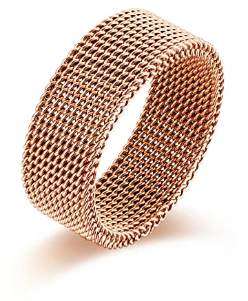 SUYGGCK Ringe für Damen Herren Frauenring Titanium Stahl Geflochten-9#,Rose Gold