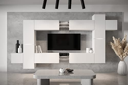 Furnitech AN91 New Modernes Wohnzimmer Wohnwand Wohnschrank Schrankwand Mediawand TV-Schrank Möbel (LED RGB (16 Farben), AN91NEW-21W-M4 MATT),354