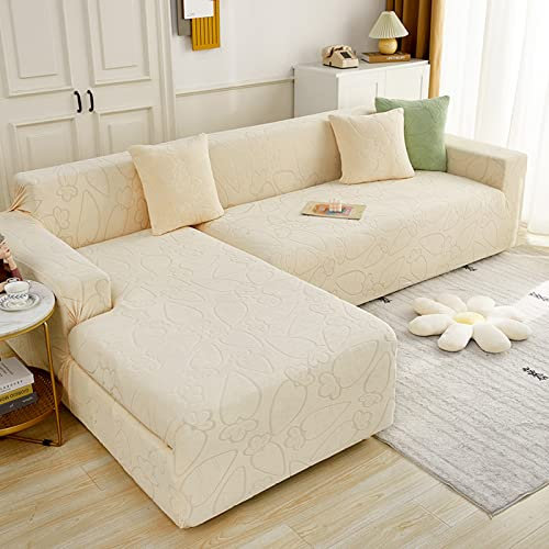 LJQAIZYL Sofa Bezug Eckcouch Couch überzüge L Form Rechts Links Sofabezug Jacquard Sofahusse Couchbezug Sofabezüge Für 1 2 3 4 Sitzer Elastische Sofa Überzug Sofa Hussen Abdeckung,Beige-1seat+1seat