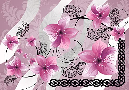wandmotiv24 Fototapete rosa Blüten Ornamente, 400 x 280 cm - selbstklebende Strukturtapete, Wanddeko, Wandbild, Wandtapete, Blumen Pflanzen keltisch M6292