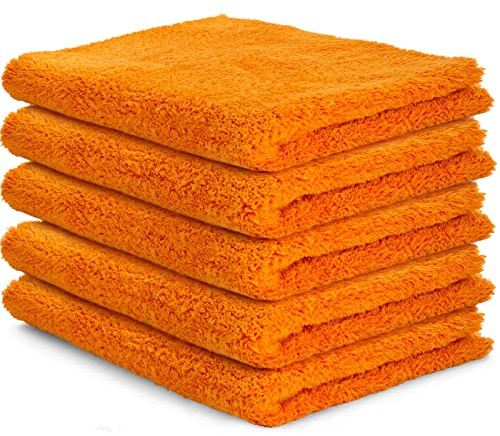 Auronna 600GSM Edgeless Microfiber Cleaning Cloths - Super Absorbent And Soft Cleaning Cloths For Car - 16 x 16 inch (40 x 40 cm) (5 Pack)