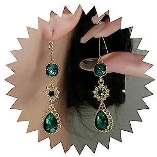 Wendalern Boucles d'oreilles pendantes en forme de larme en forme de goutte en cristal vert émeraude synthétique CZ Diamant Fleur Boucles d'oreilles pendantes à pampille pour femmes et filles, Zinc