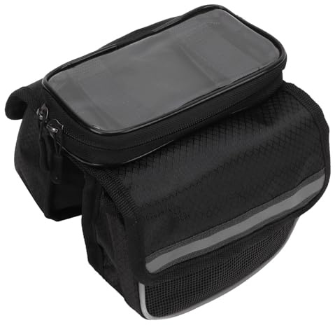 Dpofirs Fahrrad-Frontrahmen-Tasche, wasserdichte Handytasche, Nylon-Oberrohr-Fahrradtasche mit Großer Kapazität für Fahrrad 3,5-4,8 Zoll Handys (Schwarz)