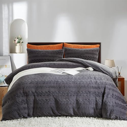 Nyescasa Winter Plüsch Bettwäsche 135x200 2 Teilig Biber Coral Fleece Flanell Grau Wendebettwäsche Flauschige Teddy Cashmere Touch Bettbezug mit Reißverschluss und Kissenbezug 80x80 Warme Deckenbezug