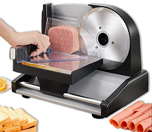 Affettatrice elettrica Piccola 200 W, taglierina per Carne per Alimenti cotti 7,4 Pollici, Lama in Acciaio Inossidabile Rimovibile, per Pane di Manzo, Montone, Formaggio, Verdure, Pane, 1-15 mm