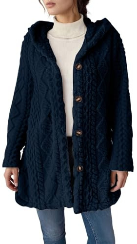 HOOUDO Strickjacke Damen Lang Dicke Cardigan mit Kapuze und Kapuze Dicke Strickjacken