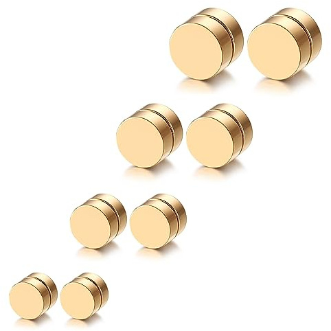 JewelryWe 4 par magnetiska örhängen 6–12 mm klämma örhängen rostfritt stål antiallergiska öronstift för män och kvinnor stark magnetism, 6、8、10、12mm, Rostfritt stål, Ej tillämpligt