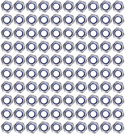 Tissting 100 Stück Sicherungsmuttern mit Nyloneinsatz, 3mm 4mm 5mm 6mm 8mm 10mm 12mm Sechskant Sicherungsmuttern Sortiment, Sechskant Sicherungsmutter Set(M4)