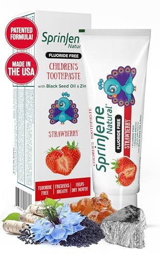 SprinJene Natural Children’s Toothpaste – Fluoride Free Strawberry Toothpaste for Toddlers & Kids – Gentle Safe Natural Formula with Patented Black Seed Oil & Zinc – Made in The USA (1 Pack)