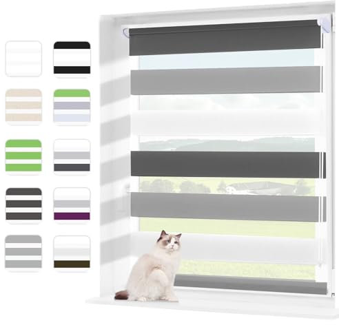 Wudomi Doppelrollo Klemmfix ohne Bohren Weiß-Grau-Anthrazit 65x210cm(BxH),Lichtdurchlässig und Verdunkelnd Duo Rollo,Klemmrollo Seitenzugrollo für Schlafzimmer, Badezimmer, Wohnzimmer Fenster und Tür
