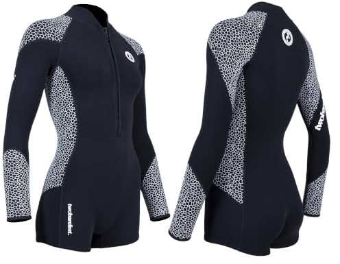 Two Bare Feet Women's Neoprene One-Piece Wetsuit – Premium Swim Suit for Surfing, Swimming, Scuba Diving & Water Sports, Flexible, Durable, Multiple Styles (Silicone Print (Black/White), M)