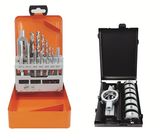 Projahn Kombination Gewindesätze (15-tlg. Einschnitt-Gewindebohrer Satz + 8-tlg. Schneideisen Satz, in Metallkassetten) 99989